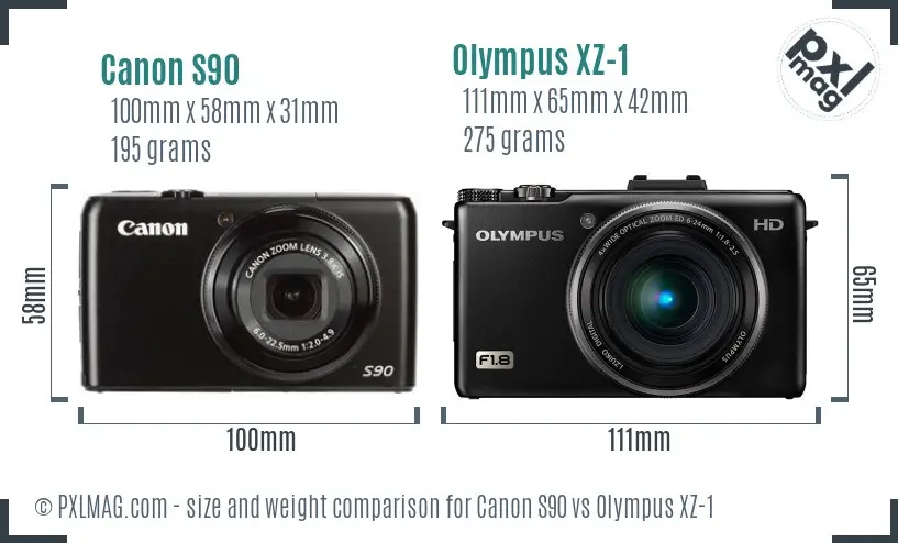 Canon S90 vs Olympus XZ-1 size comparison