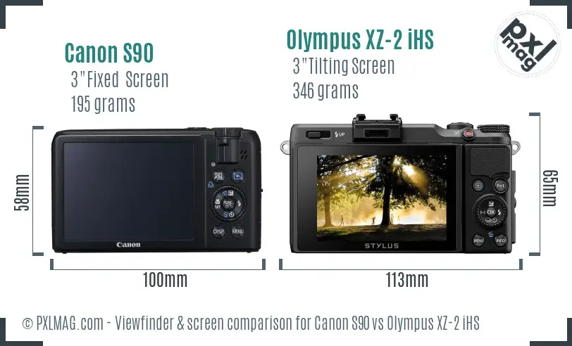 Canon S90 vs Olympus XZ-2 iHS Screen and Viewfinder comparison