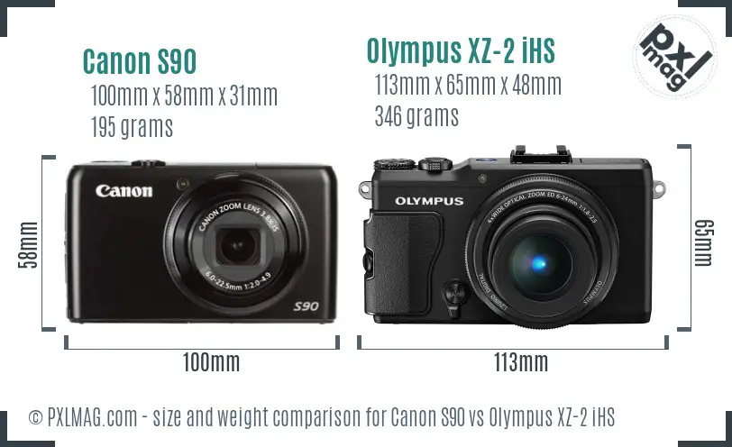 Canon S90 vs Olympus XZ-2 iHS size comparison