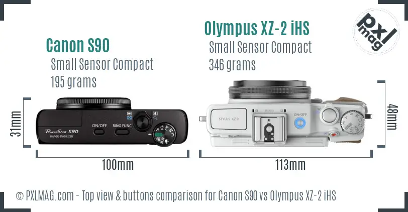 Canon S90 vs Olympus XZ-2 iHS top view buttons comparison