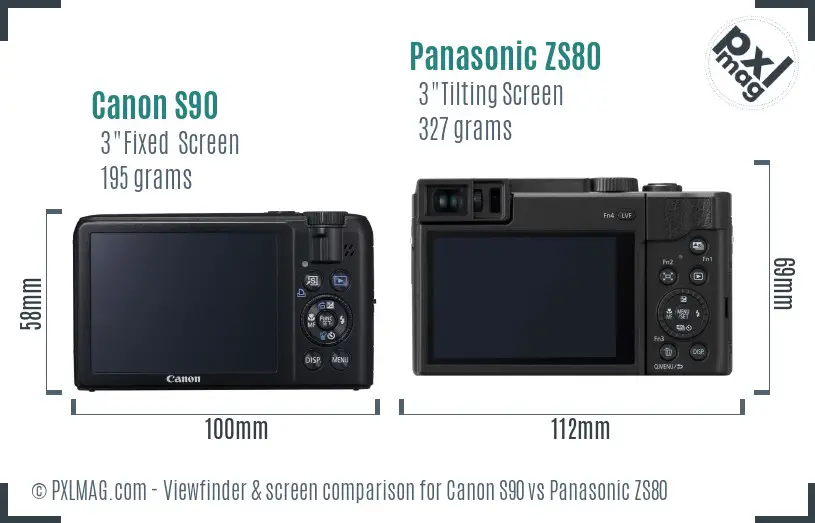 Canon S90 vs Panasonic ZS80 Screen and Viewfinder comparison