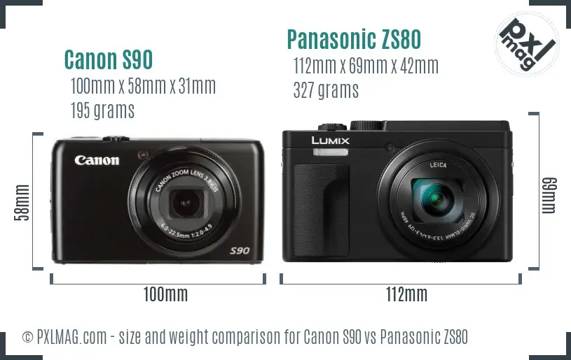 Canon S90 vs Panasonic ZS80 size comparison