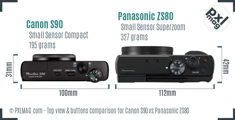 Canon S90 vs Panasonic ZS80 top view buttons comparison