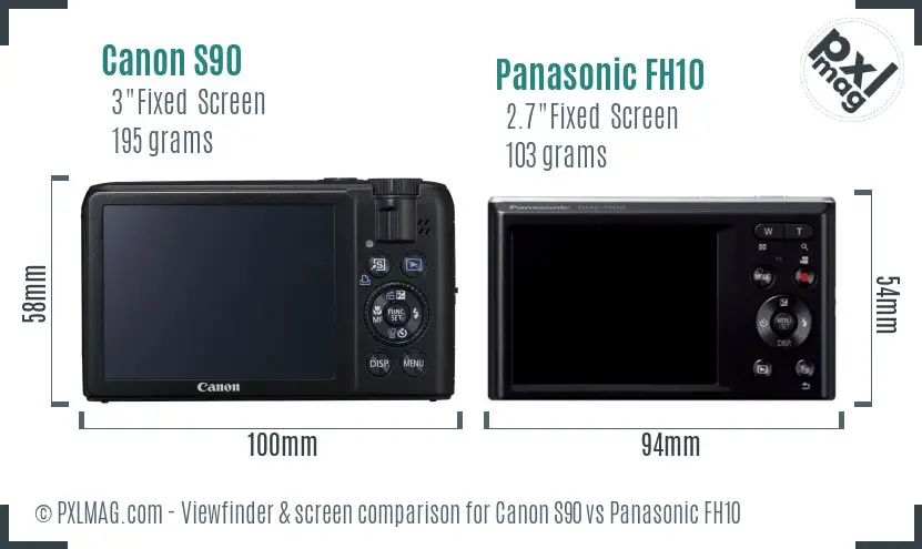 Canon S90 vs Panasonic FH10 Screen and Viewfinder comparison