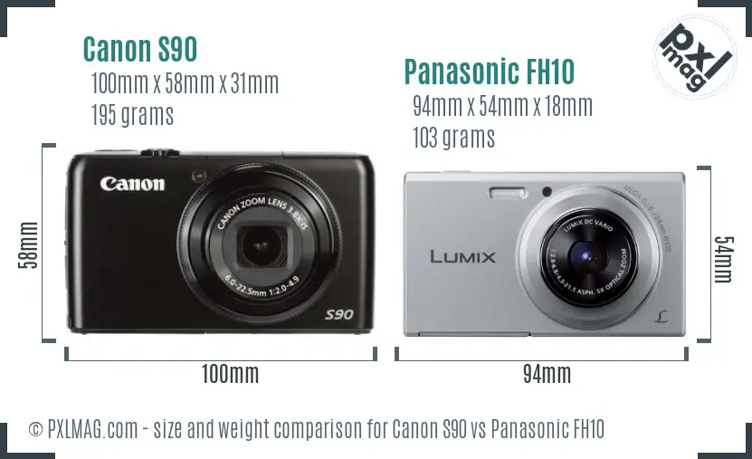 Canon S90 vs Panasonic FH10 size comparison
