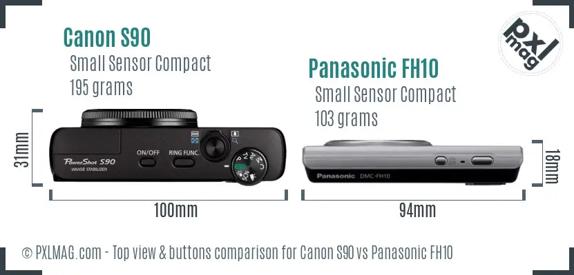 Canon S90 vs Panasonic FH10 top view buttons comparison