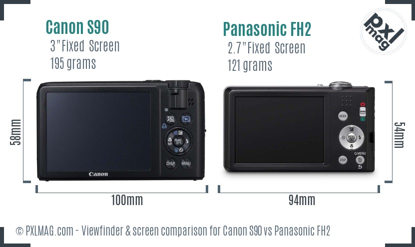 Canon S90 vs Panasonic FH2 Screen and Viewfinder comparison