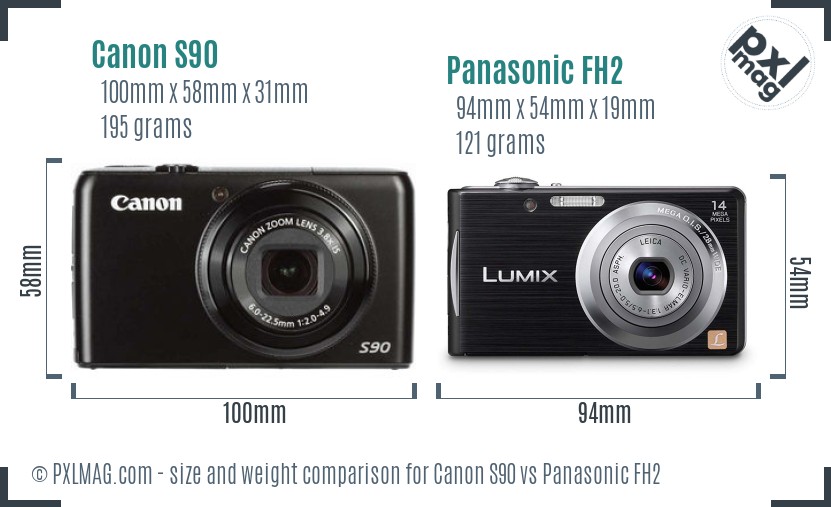 Canon S90 vs Panasonic FH2 size comparison