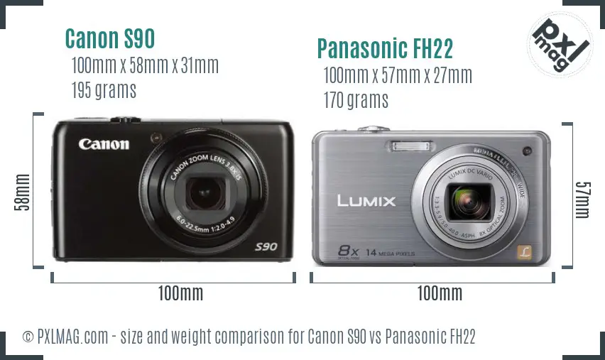Canon S90 vs Panasonic FH22 size comparison Canon S90 vs Panasonic FH22 size comparison