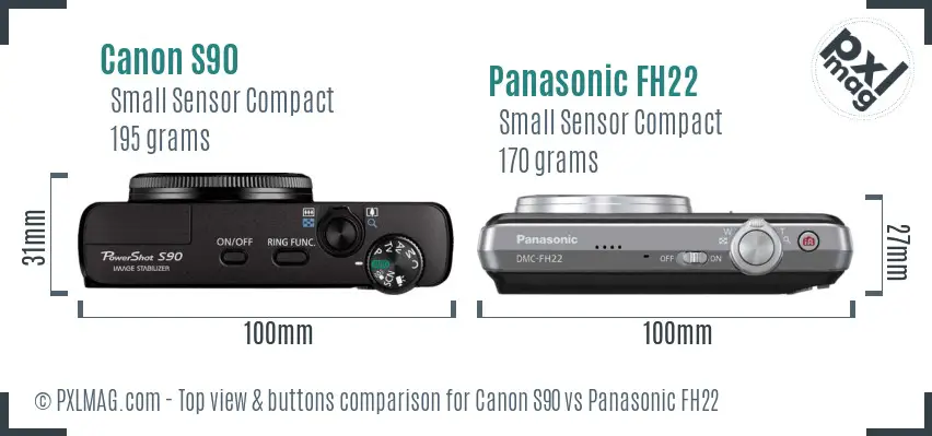 Canon S90 vs Panasonic FH22 top view buttons comparison