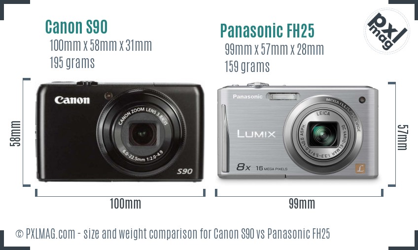 Canon S90 vs Panasonic FH25 size comparison