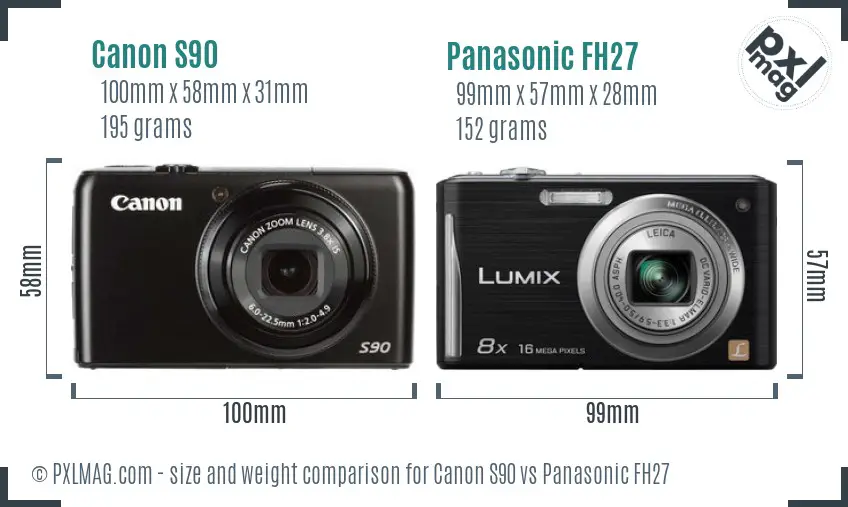 Canon S90 vs Panasonic FH27 size comparison