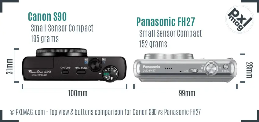 Canon S90 vs Panasonic FH27 top view buttons comparison