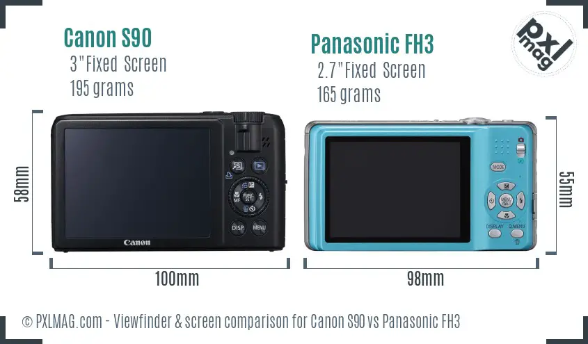 Canon S90 vs Panasonic FH3 Screen and Viewfinder comparison