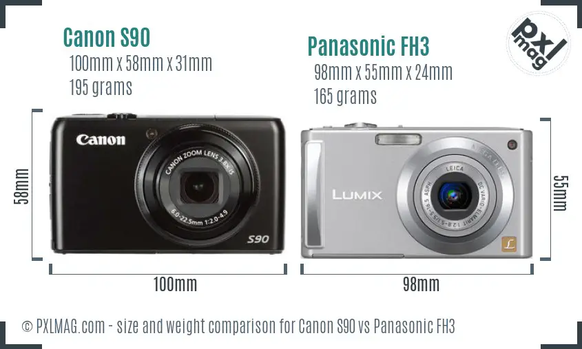 Canon S90 vs Panasonic FH3 size comparison