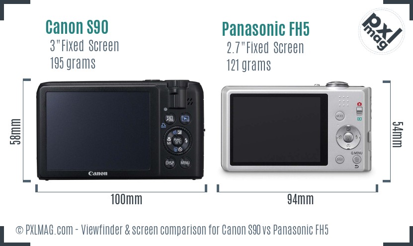 Canon S90 vs Panasonic FH5 Screen and Viewfinder comparison