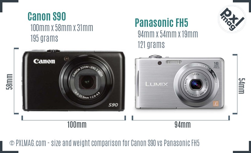 Canon S90 vs Panasonic FH5 size comparison Canon S90 vs Panasonic FH5 size comparison