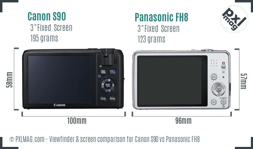 Canon S90 vs Panasonic FH8 Screen and Viewfinder comparison