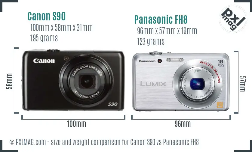 Canon S90 vs Panasonic FH8 size comparison