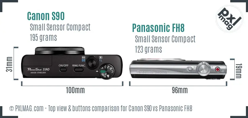 Canon S90 vs Panasonic FH8 top view buttons comparison