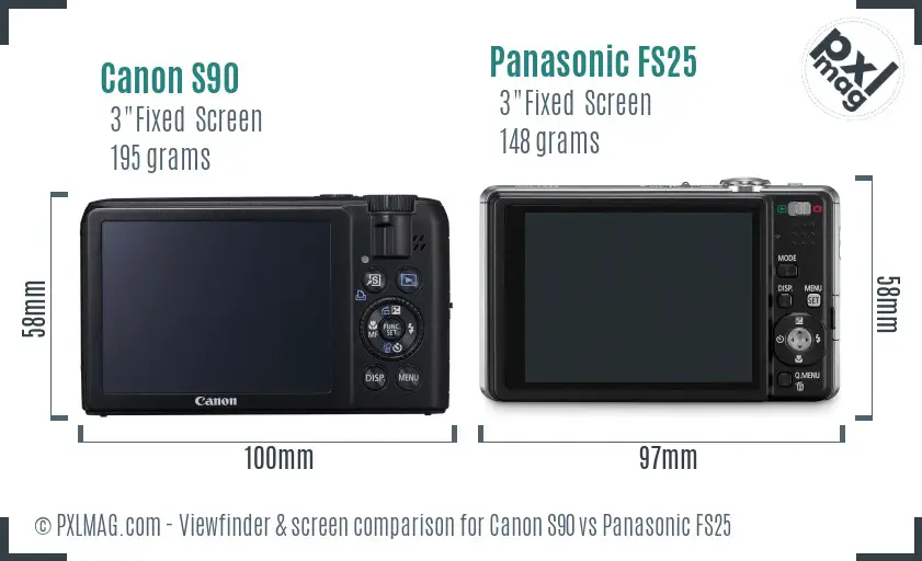 Canon S90 vs Panasonic FS25 Screen and Viewfinder comparison