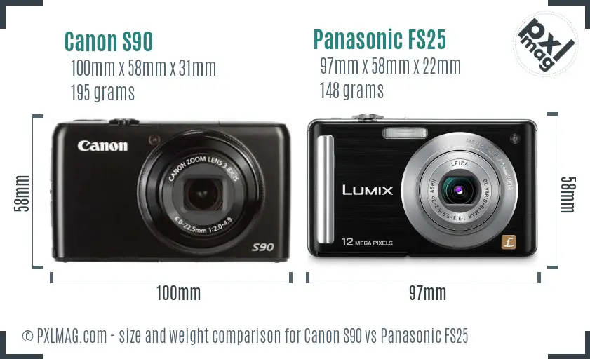 Canon S90 vs Panasonic FS25 size comparison