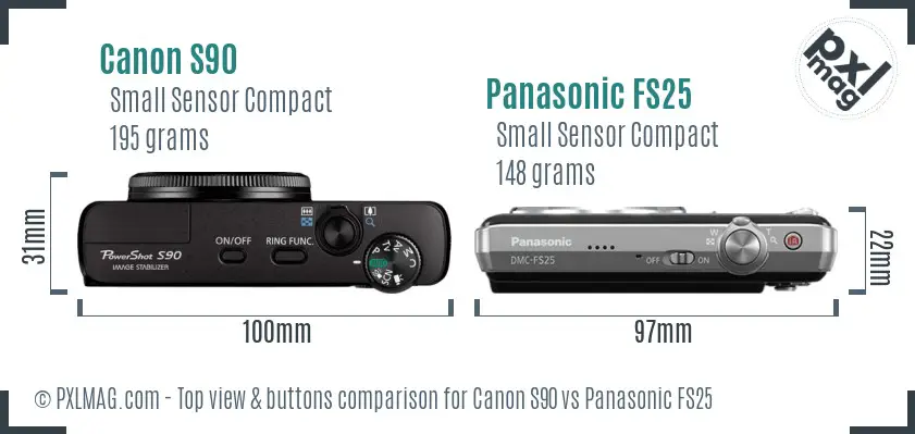 Canon S90 vs Panasonic FS25 top view buttons comparison