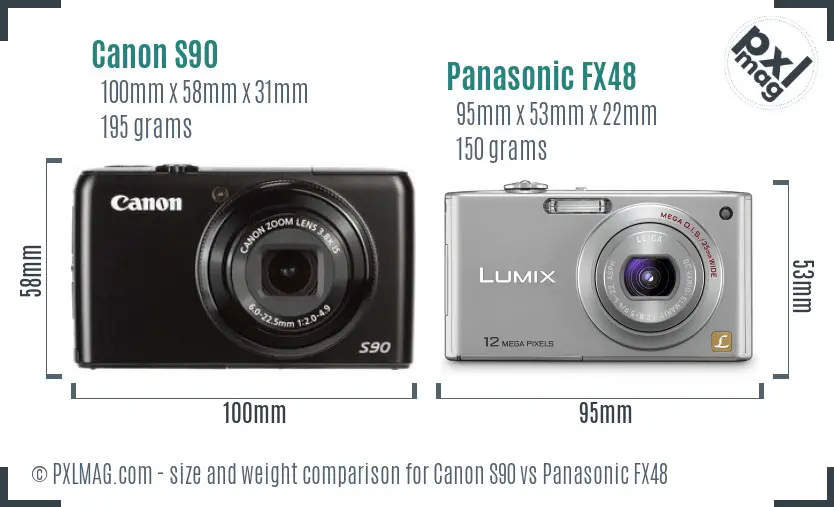 Canon S90 vs Panasonic FX48 size comparison Canon S90 vs Panasonic FX48 size comparison