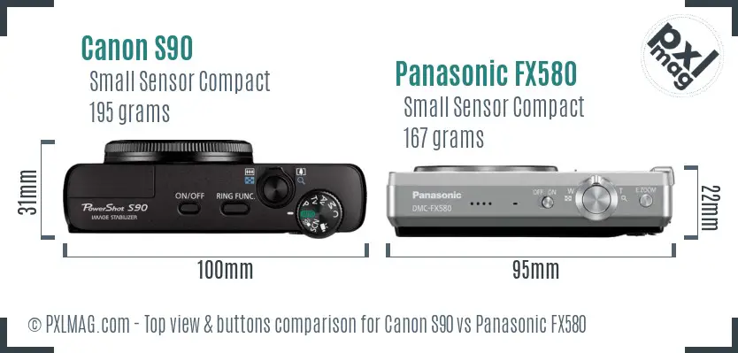 Canon S90 vs Panasonic FX580 top view buttons comparison