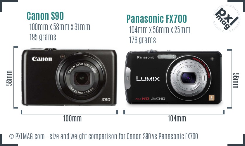 Canon S90 vs Panasonic FX700 size comparison