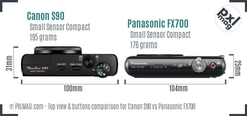 Canon S90 vs Panasonic FX700 top view buttons comparison