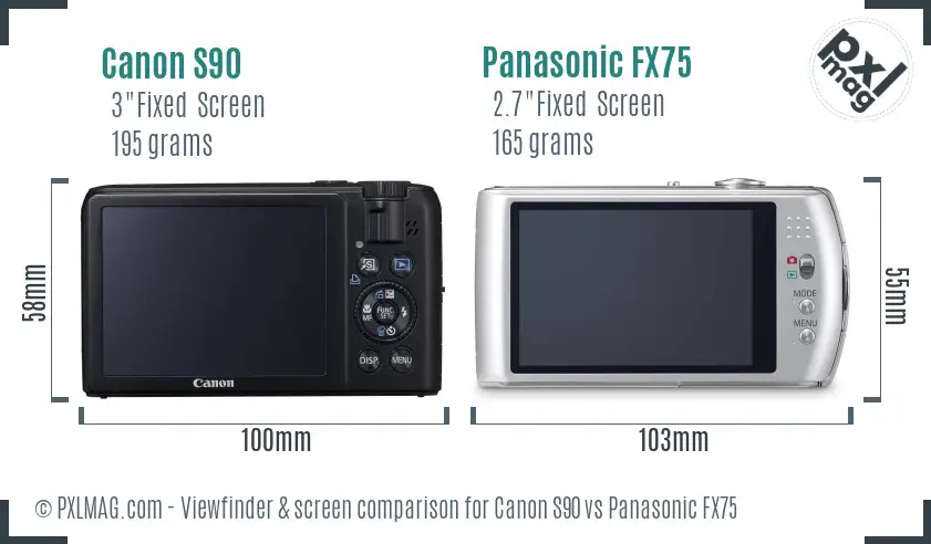 Canon S90 vs Panasonic FX75 Screen and Viewfinder comparison