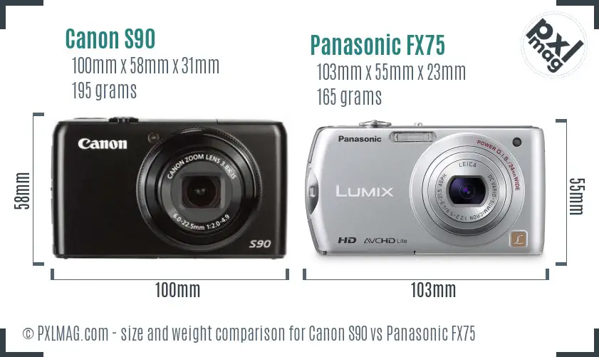 Canon S90 vs Panasonic FX75 size comparison