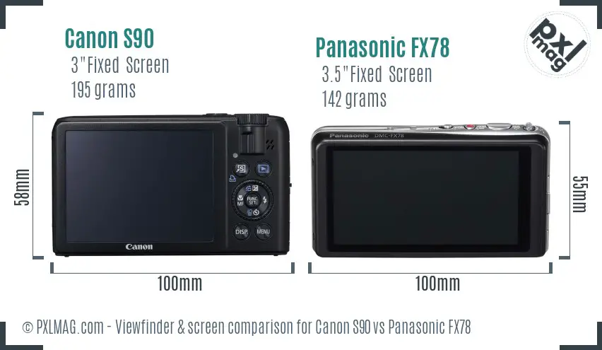 Canon S90 vs Panasonic FX78 Screen and Viewfinder comparison