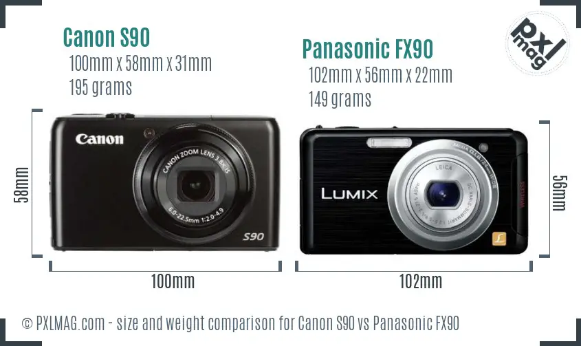 Canon S90 vs Panasonic FX90 size comparison