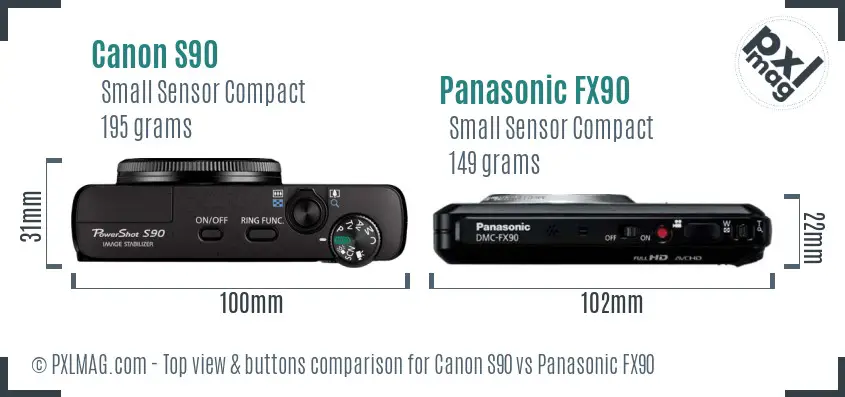 Canon S90 vs Panasonic FX90 top view buttons comparison