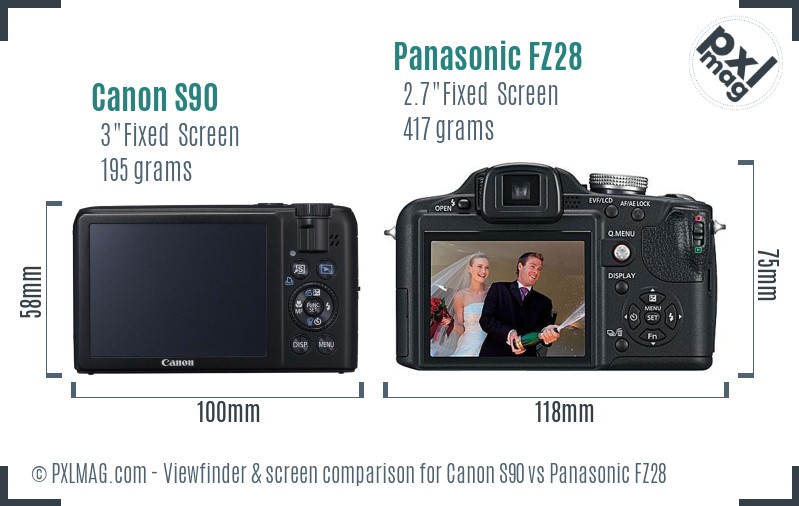 Canon S90 vs Panasonic FZ28 Screen and Viewfinder comparison