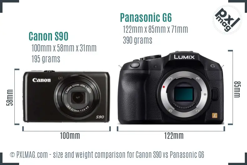Canon S90 vs Panasonic G6 size comparison