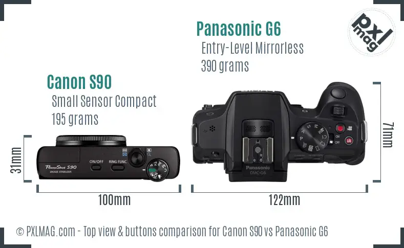 Canon S90 vs Panasonic G6 top view buttons comparison