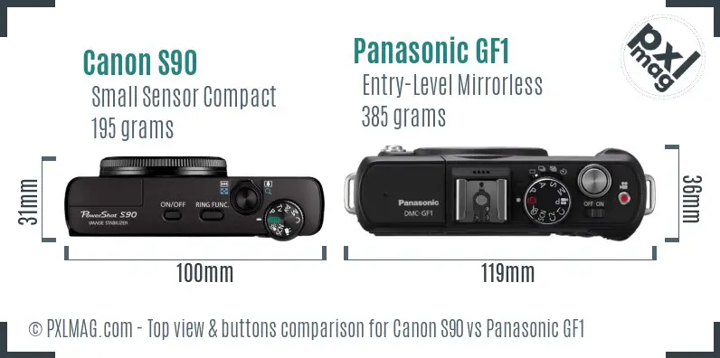 Canon S90 vs Panasonic GF1 top view buttons comparison