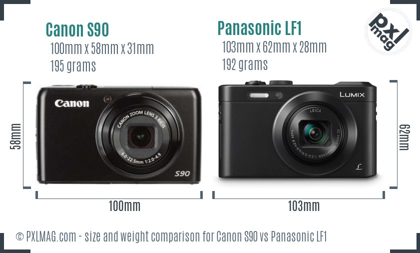 Canon S90 vs Panasonic LF1 size comparison Canon S90 vs Panasonic LF1 size comparison