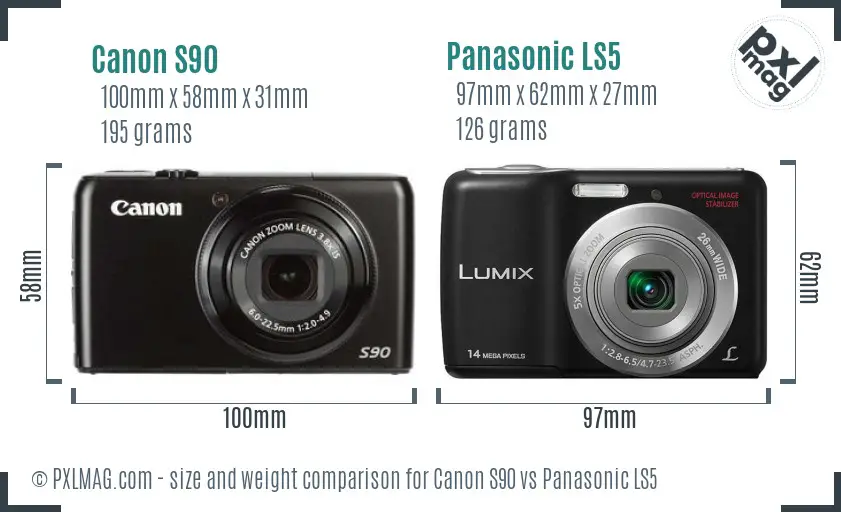 Canon S90 vs Panasonic LS5 size comparison