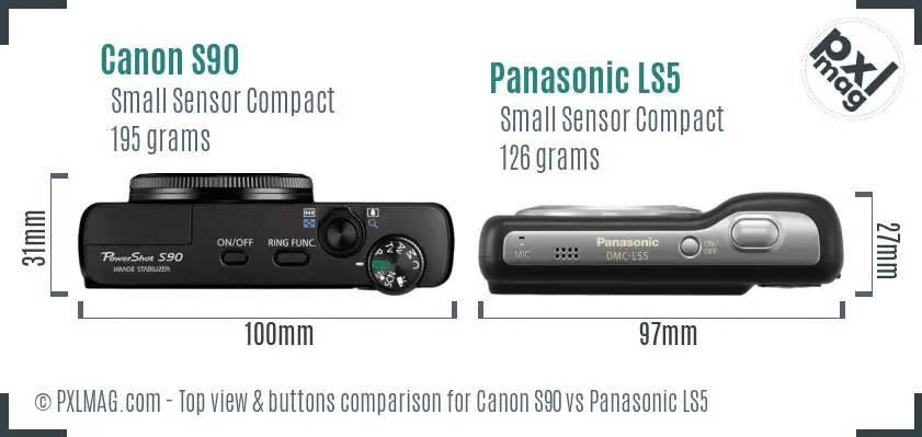 Canon S90 vs Panasonic LS5 top view buttons comparison