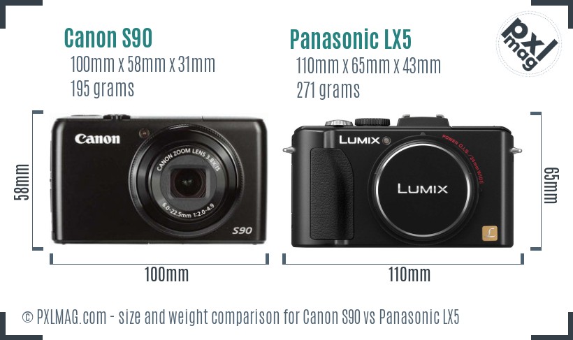 Canon S90 vs Panasonic LX5 size comparison