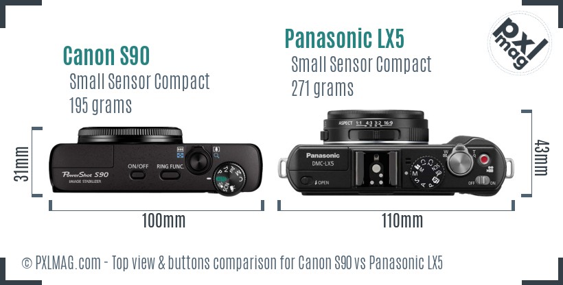 Canon S90 vs Panasonic LX5 top view buttons comparison