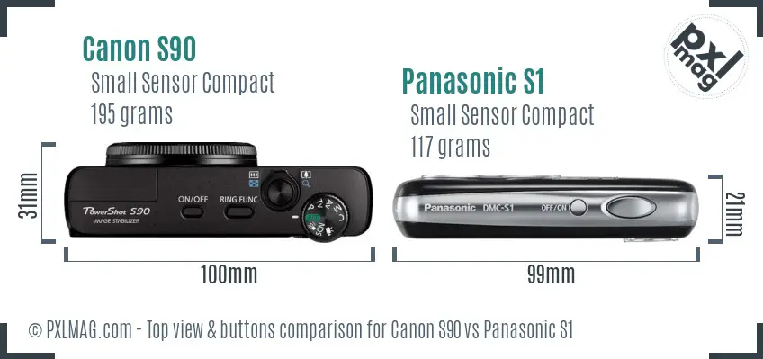 Canon S90 vs Panasonic S1 top view buttons comparison