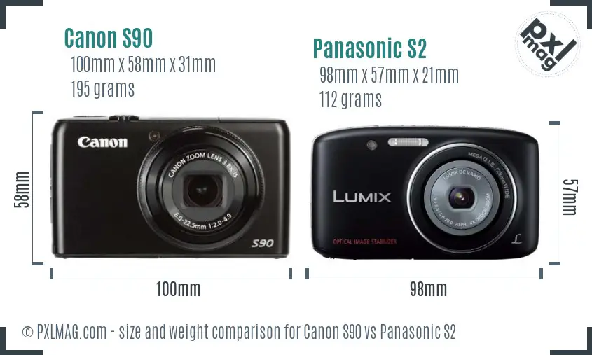 Canon S90 vs Panasonic S2 size comparison