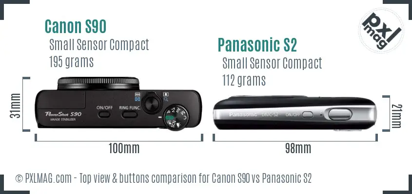 Canon S90 vs Panasonic S2 top view buttons comparison