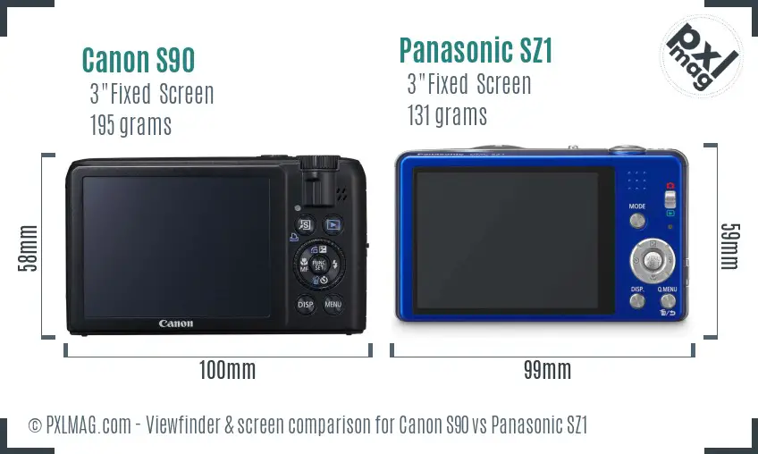 Canon S90 vs Panasonic SZ1 Screen and Viewfinder comparison