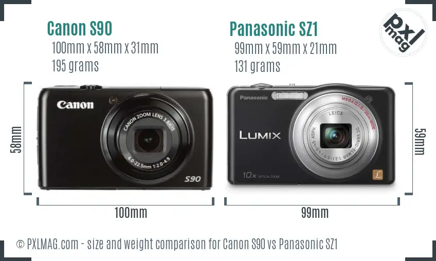 Canon S90 vs Panasonic SZ1 size comparison Canon S90 vs Panasonic SZ1 size comparison